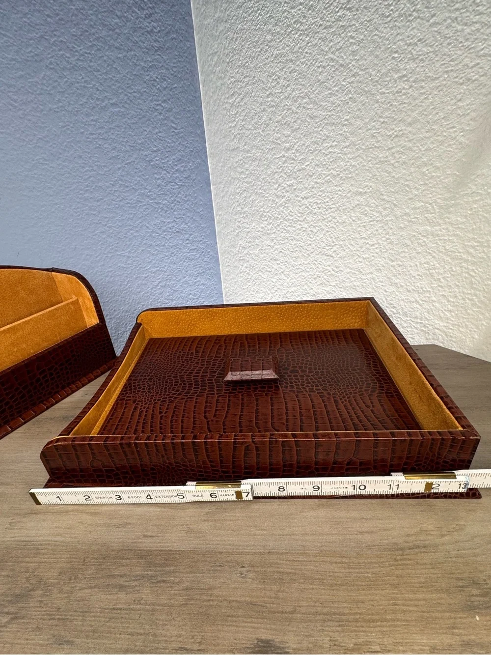 Vintage BEY-BERK Croco Leather 3-Piece Desk Set Gold Suede Lined Organizer